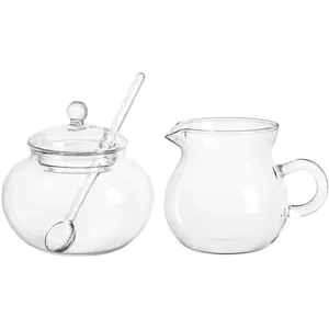 Glass Sugar and Creamer Set, Tea or Coffee Serving Set, Cream Pitcher with Sugar Bowl
