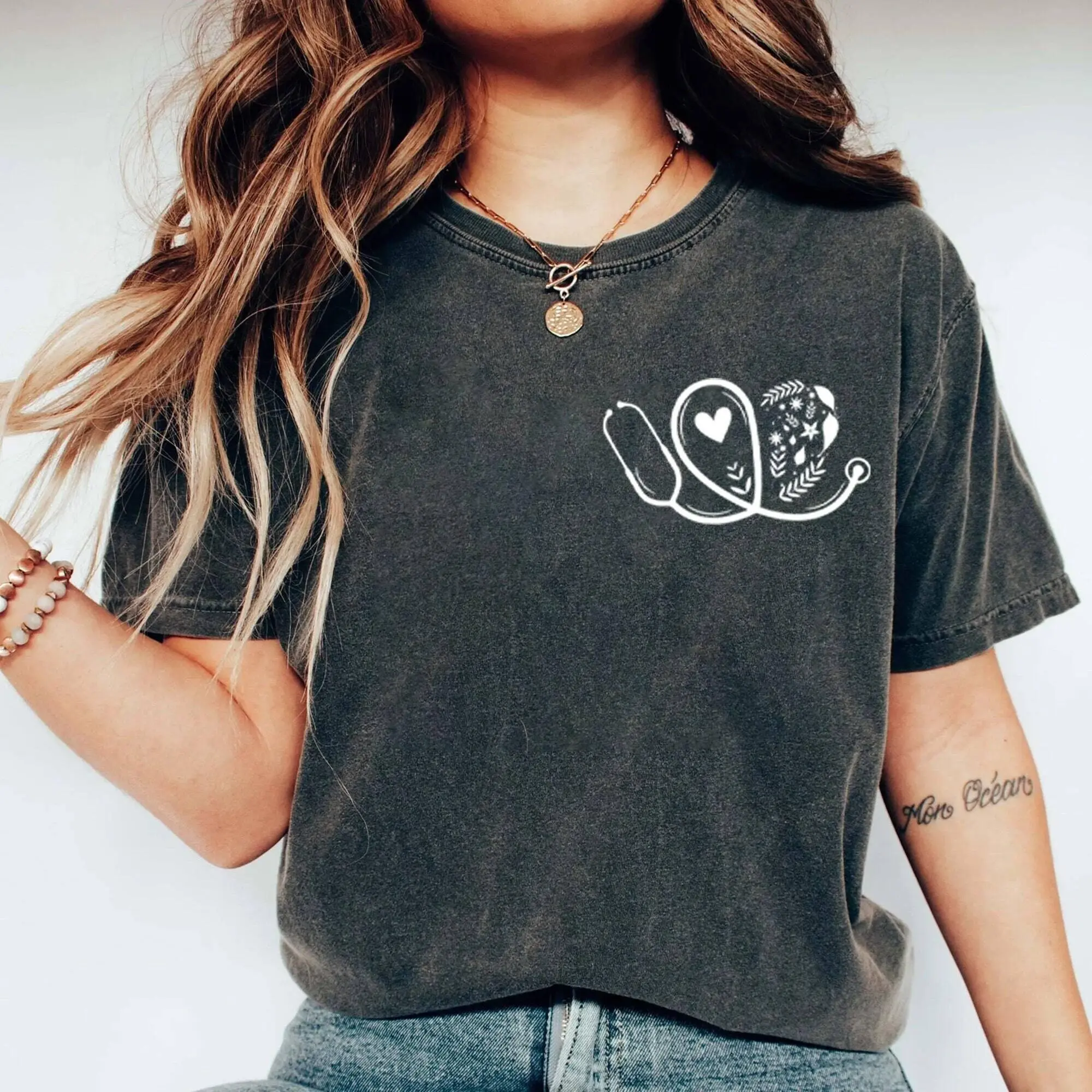 Cute Nurse T-Shirt, Floral Stethoscope T Shirt, Nursing School Gift, Healthcare Gift,  Medical Assistant Tees Comfort Top Womenswear Fabric
