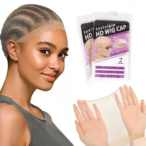 Invisible HD Wig Cap 4-Pack Ultra-Thin Breathable Stretchy Stocking Cap for Lace Front Wigs Natural Transparent Sheer Mesh Liner One Size Fits All Summer Sweat-Proof Comfortable Secure Fit for Black Women Daily Wear