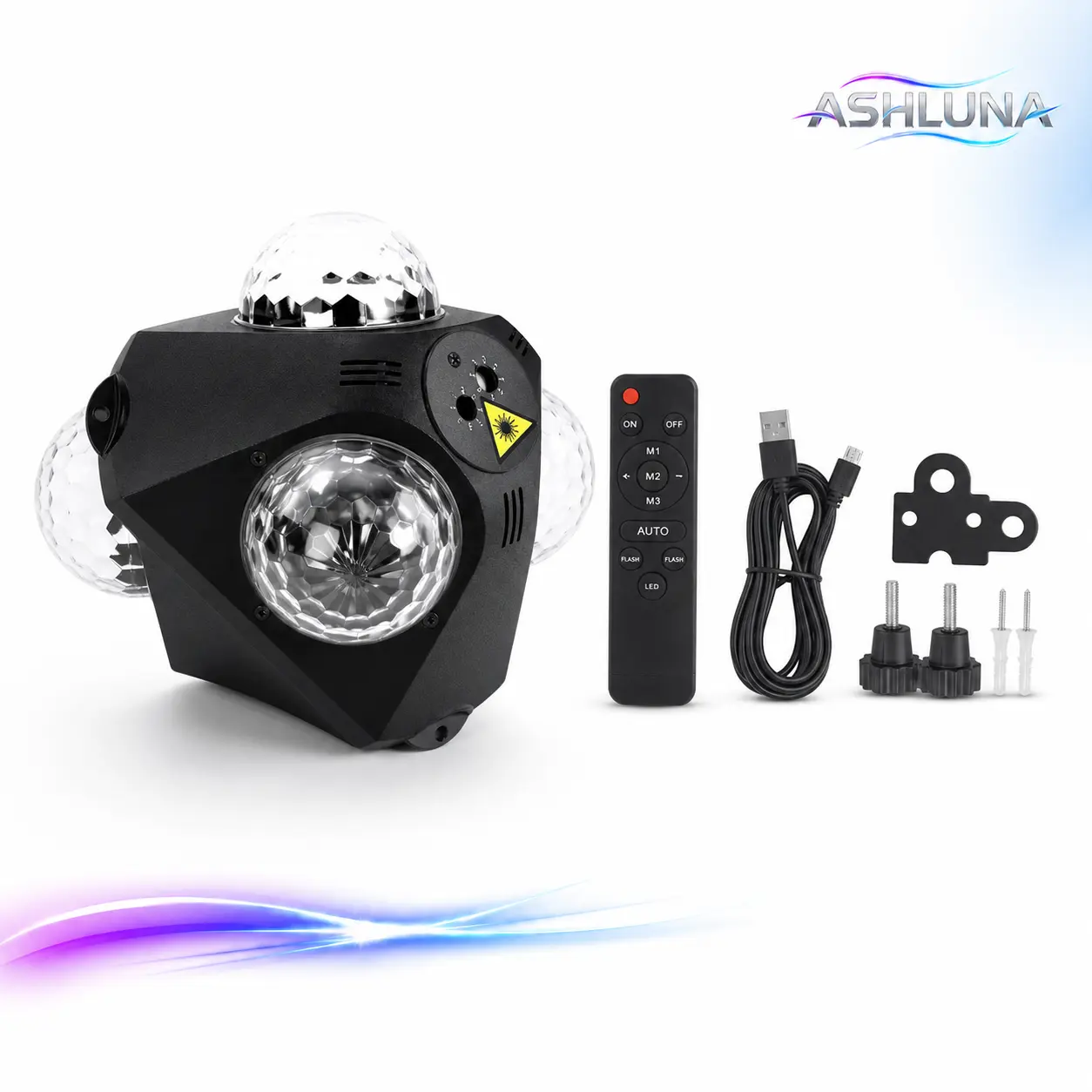 ASHLUNA 4-in-1 Party Light with Disco Ball, Laser Projector, Sound-Activated Modes, Remote and 360° Effects