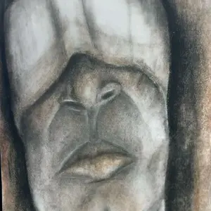 Abstract Artwork - Monochromatic Face Drawing in Charcoal on Canvas, Minimalist Style, Ideal for Home Decor