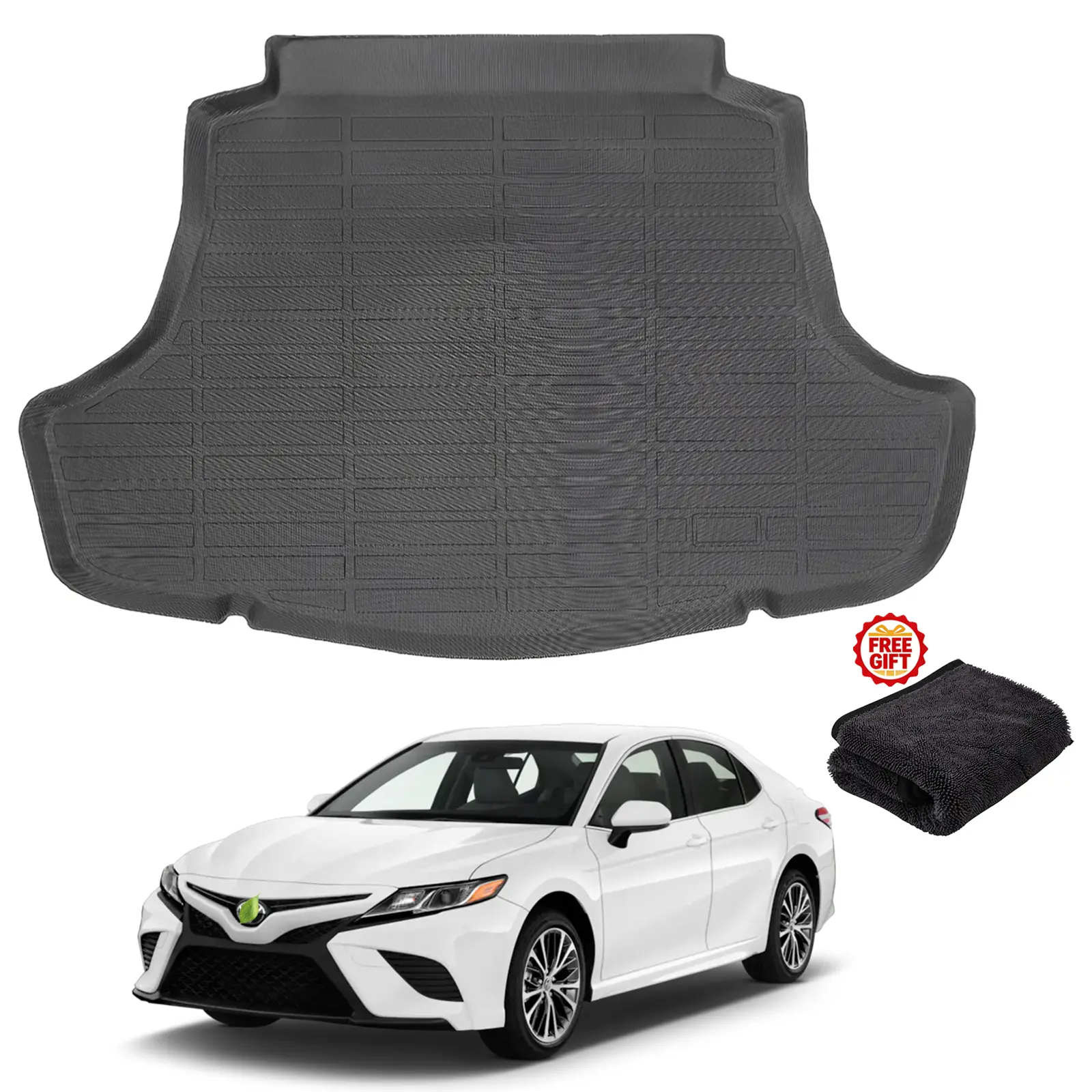 Canvcle 3D Trunk Mat for 2018-2025 Camry & 2019-2022 Avalon, Durable Odorless TPE Rear Cargo Liner, All Weather Anti-Slip Stain-Resistant Black Protector, Buy Now Get Free Super Absorbent Towel