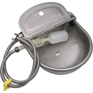 304 Stainless Steel Automatic Livestock Waterer with Float Valve and 39 inch Water Hose (one end 3/4''), Automatic Animal Water Bowl for Dogs Horse Calf Chicken Goat Water Dispenser