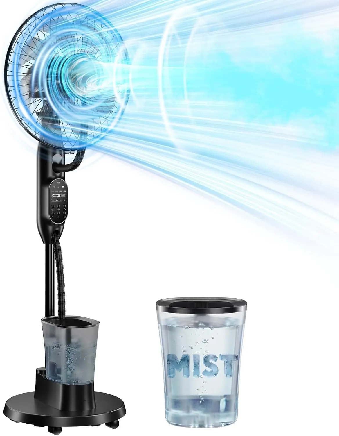 Mist Fan, 5 Speeds 3 Modes, 4L Large Water Tank Misting Standing Fan, Floor Fan with Remote for Home, Bedroom, Patio, Outdoor, Outdoor Cooling Fan, Household Fans