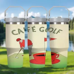 1pc 30oz Coffee Golf: One-Shot "Cup" Design Theme Stainless Steel Insulated Mug with Foldable Handle and Straw. Ideal for Car Use, Keeps Drinks Hot or Cold, Suitable for Various Occasions and as a Holiday Gift.