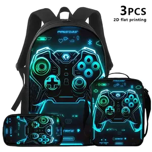 3pcs Game-Themed Backpack Featuring Glowing Game Controller Print, Designed for Tech-Savvy Individuals. Perfect for School, Travel, And Daily Use