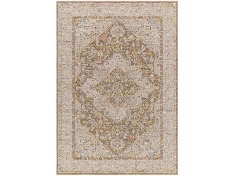 Livabliss AVT2366-710RD 7'10"x7'10" Traditional Cozy Round Area Rug - Machine-Woven Patterned Brown Elegant Home Decor Rug, Dark Brown, Fringe Detail, Polyester Face, Avant Garde Motif, Indoor Use Centerpiece, Cozy Area Rug