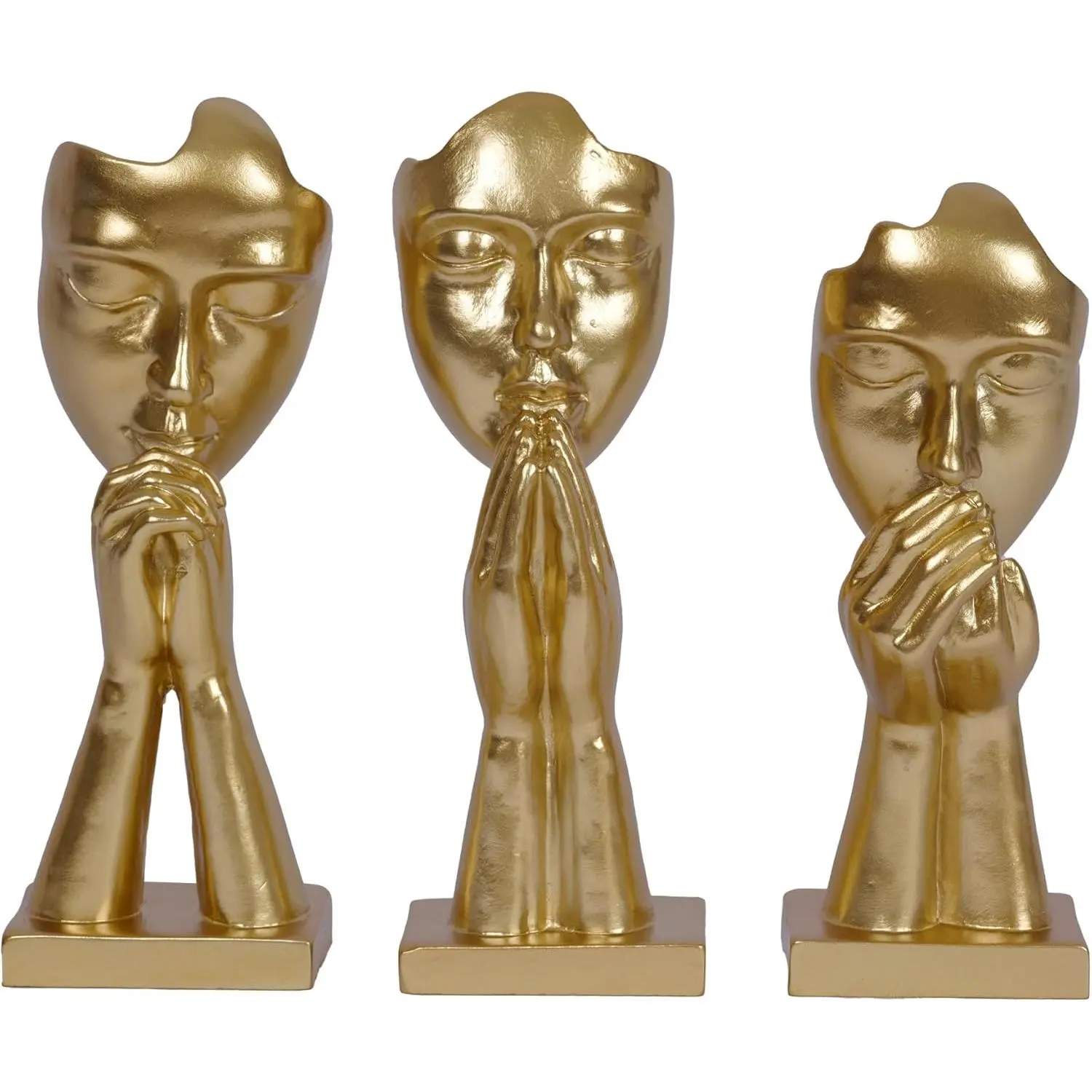3 count  Decor Prayer Statue Abstract Woman  Sculpture  Decorations Modern Golden Figurine  Decor Accents Faces Decorative for Shelf Living Room Room Office Bookshelf Table Decor