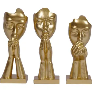 3 count  Decor Prayer Statue Abstract Woman  Sculpture  Decorations Modern Golden Figurine  Decor Accents Faces Decorative for Shelf Living Room Room Office Bookshelf Table Decor