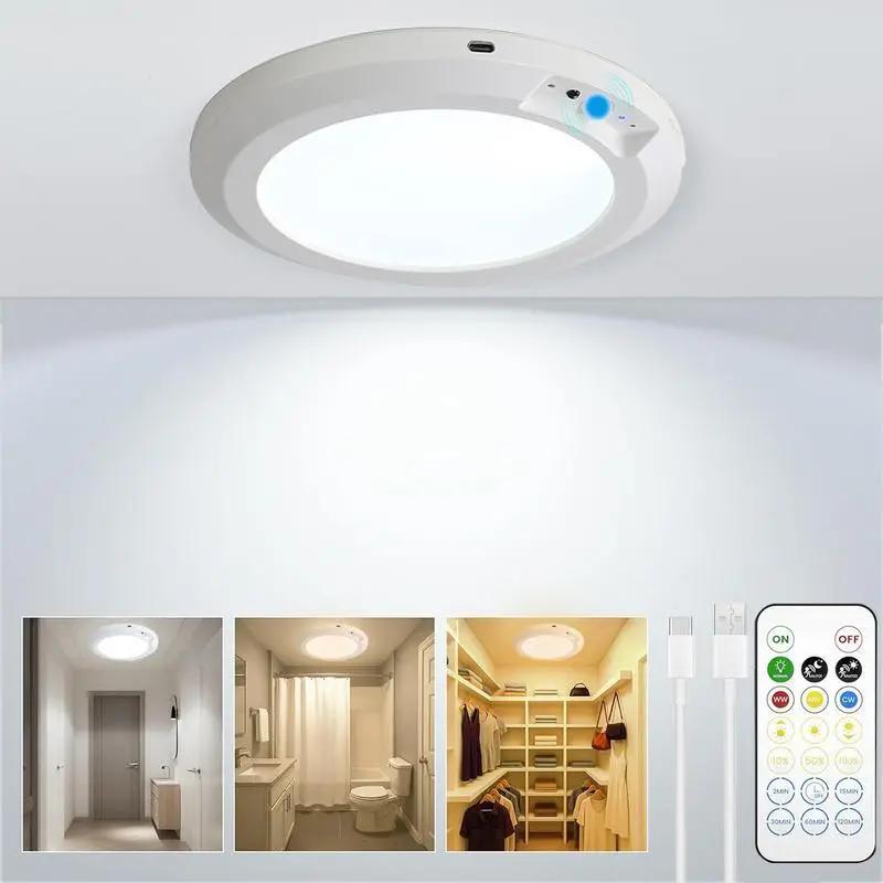 Rechargeable Motion Sensor Ceiling Light with Remote 4pcs Magnetic Wireless Battery Powered for Closet Shower Stairs Shed Hallway Porch Patio Easy Install