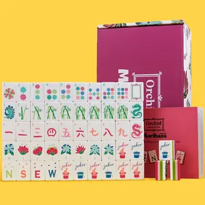 Morihaza Orchid Elegance Mahjong Set - 160 Acrylic Engraved Tiles with Botanical Floral Motifs | Luxury Gift for Orchid Lovers & Mahjong Enthusiasts | Unique Artistic Nature-Inspired Game Set