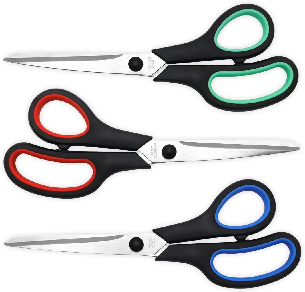 8.5" Heavy Duty Scissors All Purpose for Office School Crafts Sewing | 3-Pack, Ultra-Sharp 2.5mm Stainless Blades, Comfort Grip Handles, Left & Right Handed – Teacher Desk & Classroom Must-Have