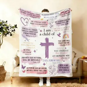 Christian Themed Blanket, Soft Throw Blanket with Bible Verse & Cross Design, Air-conditioned Room Blanket, Warm Nap Blanket for Home & Office, Slogan Print Blanket Applies to Super soft  decorative sofa/sofa/bedroom