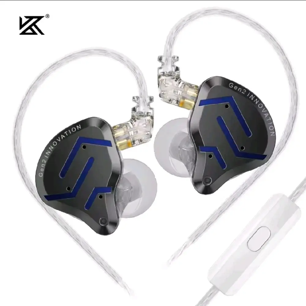 KZ ZSN Pro 2 Hybrid Dual Driver Hi-Fi Headset - 1BA+1DD Professional Metal In-Ear Monitors, 3.5 mm Jack, Noise-Isolating Wired Audio, Water Resistant, Upgraded Super-Linear Sound, Detachable 2-Pin Cable (Dark Blue, Silver, Golden) for Phones, Tablets, Ear