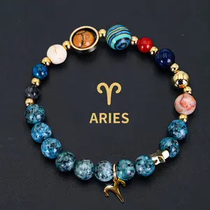 Zodiac Sign Celestial Bracelet | Natural Apatite Stone Beaded Bracelet with Planet Charm | Personalized Gift for Astrology Lovers & Birthday
