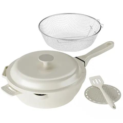 FDN 5-Pc 10-Inch Deep Skillet Frying Pan Set with Fry Basket & Spatula, Non-Stick Ceramic Saute Pan with Lid, Easy-Clean Dishwasher Safe, Non-Toxic PFAS-Free Chicken Fryer for French Fries, Induction Compatible,  deals for you