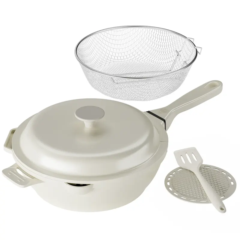 FDN 5-Pc 10-Inch Deep Skillet Frying Pan Set with Fry Basket & Spatula, Non-Stick Ceramic Saute Pan with Lid, Easy-Clean Dishwasher Safe, Non-Toxic PFAS-Free Chicken Fryer for French Fries, Induction Compatible,  deals for you