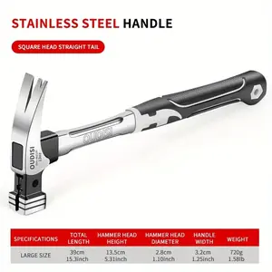 Multi-purpose heavy-duty claw hammer, Clawhammer, safety double-ended claw hammer, durable nail puller hammer, rubber-coated handle for carpentry, construction, auto repair, and industrial or household use, Hand Tools. Gifts for Men, Stocking Stuffers