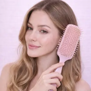 Pink Hair Brush with Soft Bristles for Gentle Styling and Detangling