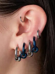 2pcs Titanium Steel Imitation Prison Bead Hinge Hoop Earrings, Round Wire with Ball Ear Bone Studs