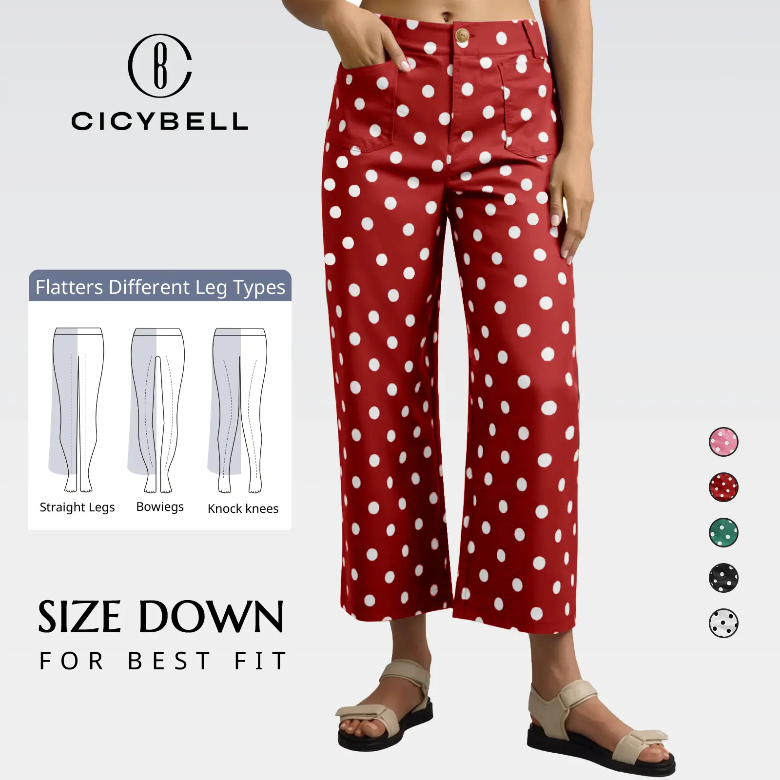 Cicy Bell Womens Cropped Striped Jeans Casual High Waisted Stretchy Polka Dots Straight Leg Denim Pants with Pockets