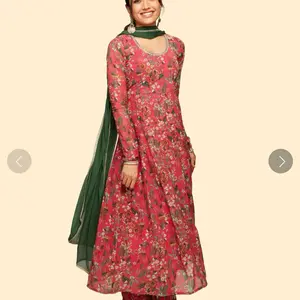 Hot Pink Floral Georgette Anarkali kurta salwar set