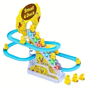 Kid DIY Small Duck Electronic Climbing Stairs Track Toy with Small Ducklings Climbing, Light Musical Slide Track Coaster Toy Puzzle Educational Fun Toys Christmas Halloween Birthdays Gifts