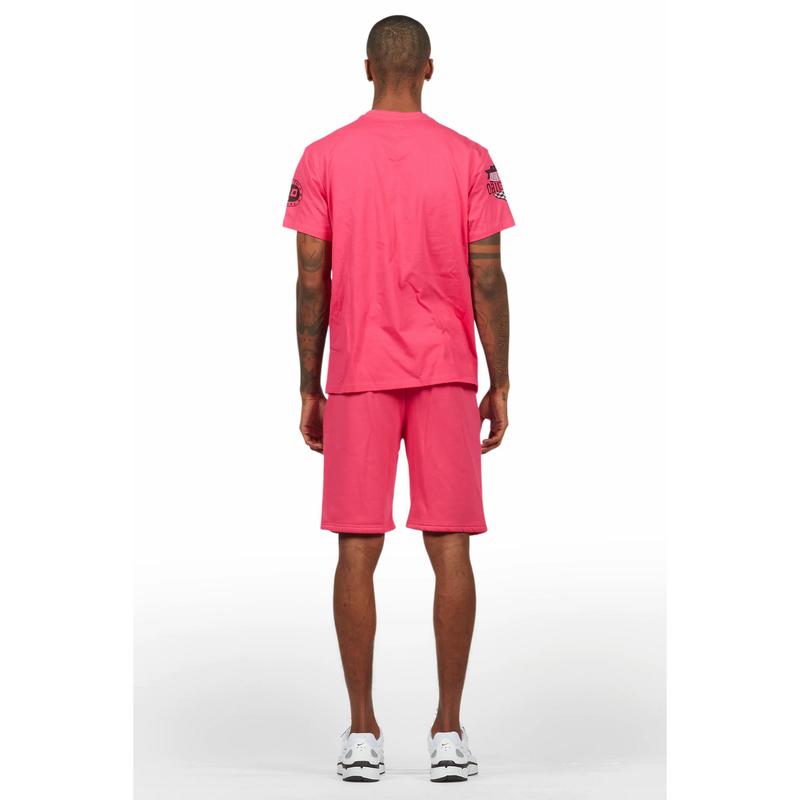 Amos Fuschia/Black Graphic T-Shirt Short Set