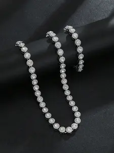 Elegant Round Pendant Necklace with Rhinestones, Cuban Link Design Jewelry for Women, Perfect Evening Party Accessory, Exquisite Chain Jewelry, Rhinestone Decorated Necklace