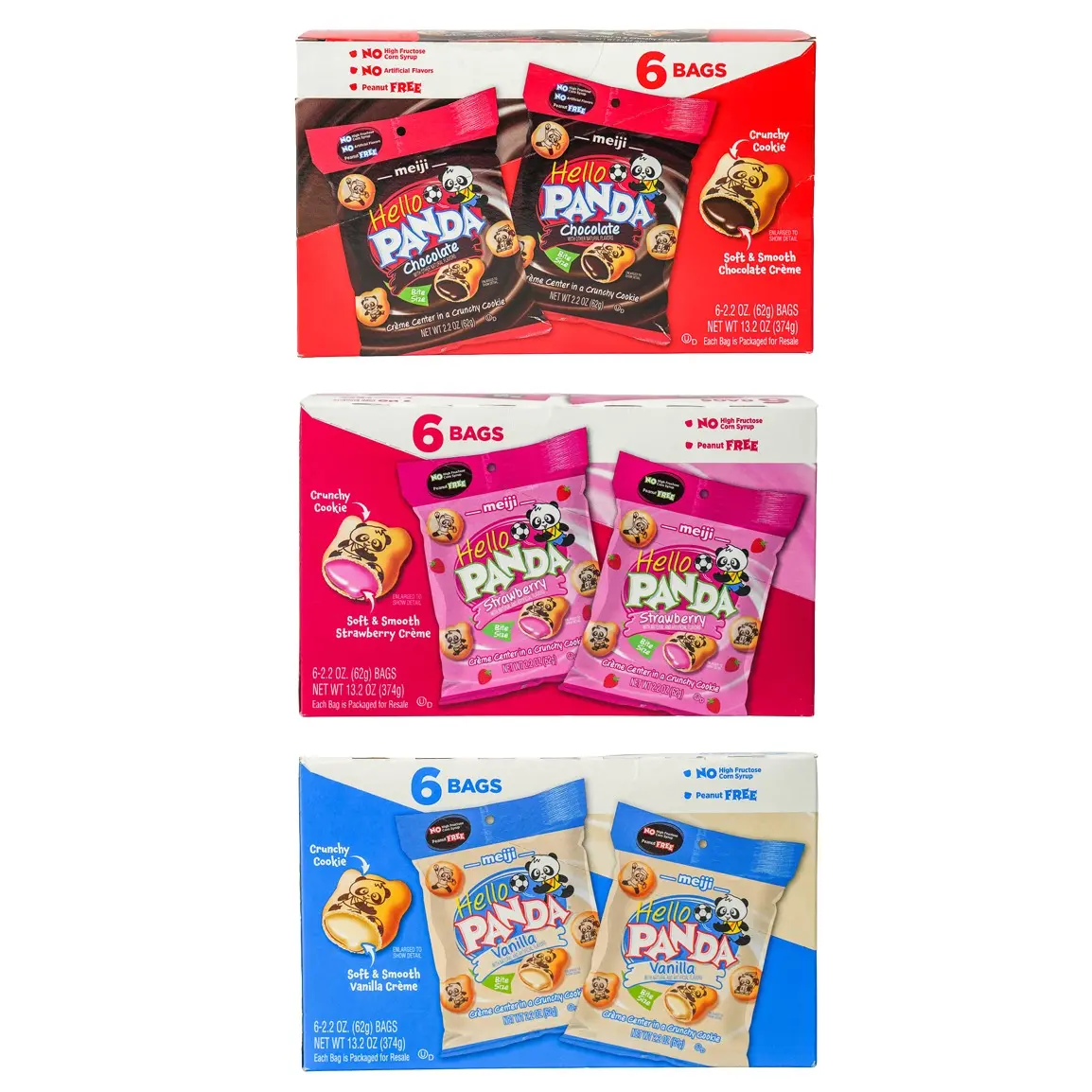 Hello Panda Chocolate Strawberry & Vanilla Bite-sized Cookies with Rich Chocolate Crème Filling Perfect for Snacks & Chocolate Lovers