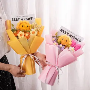 Knitted Sunflower Bouquet with Smiley Design, Bedroom Desktop Home Decor, Perfect Gift for Birthday, Valentine's Day, Mother's Day, Day