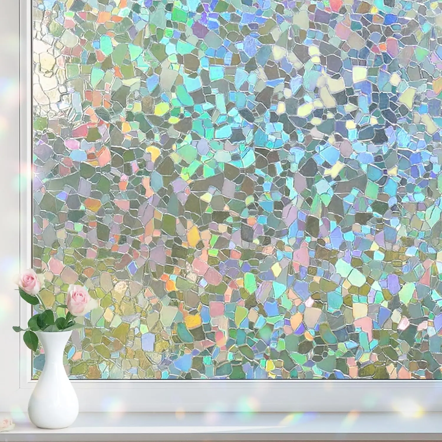 Window  Film Rainbow Film, Stained Glass Decorative Sticker, Static Cling Non-Adhesive Glass Clings, Sun Blocking Heat Control Window Coverings for  Door, 17.5" x 78.7"