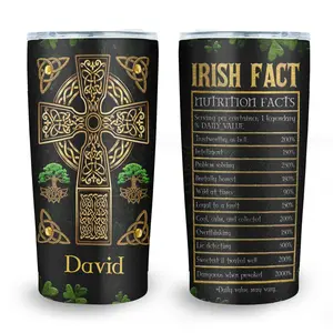 CubeBik Personalized St Patricks Day Tumbler Irish Fact Celtic Cross Jewelry Drawing Stainless Steel Tumbler - Saint Paddy's Day Gifts for Irish