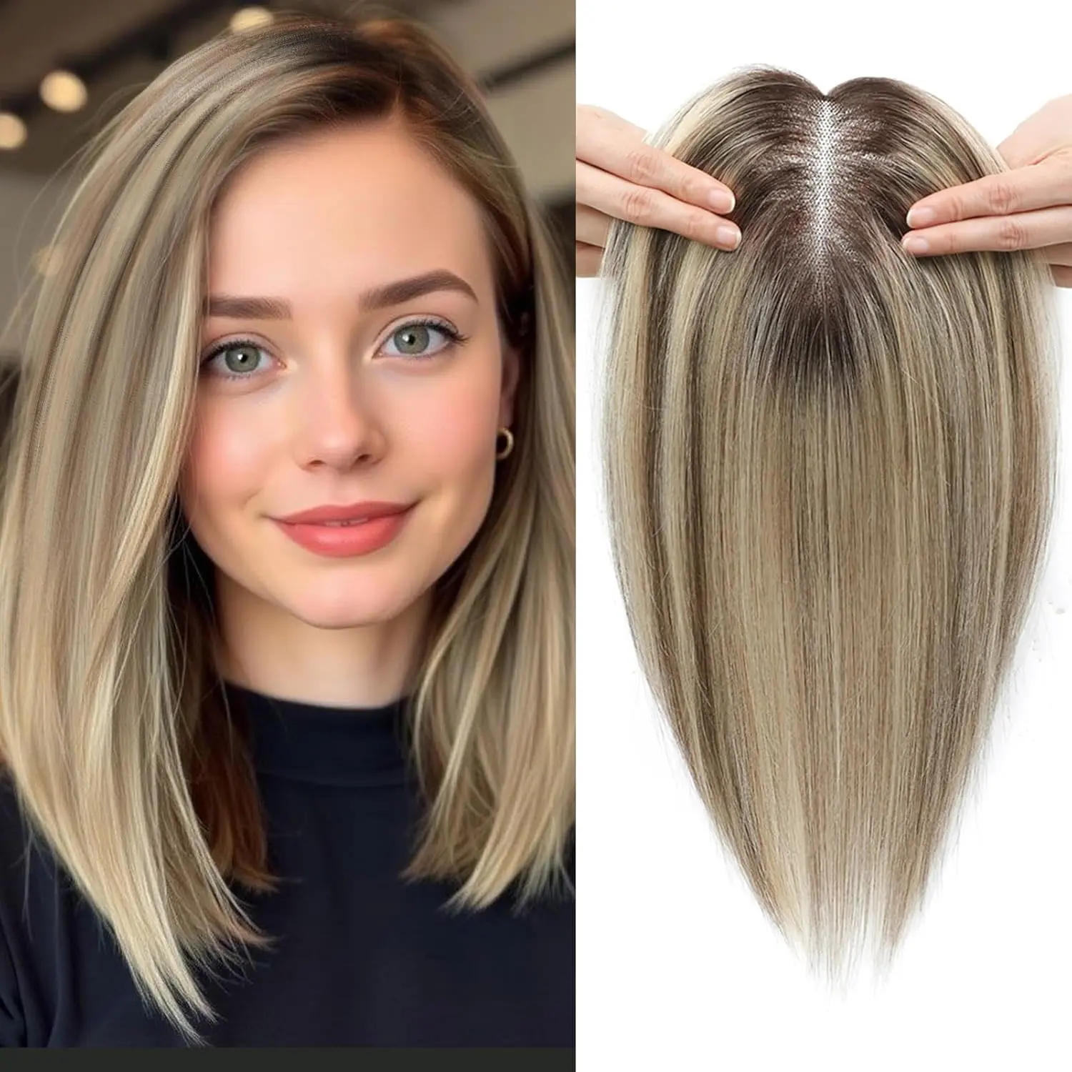 10 Inch Human Hair Toppers for Women Swiss Lace Secure Clips Hair Pieces