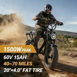 [TONNERREY] 80 Miles Long Range Electric Bike 60V 15Ah, 1500W 28MPH Fast Commuter Ebike for Adults, 20" Fat Tire All-Terrain Bicycle, Heavy Duty 330lbs Capacity