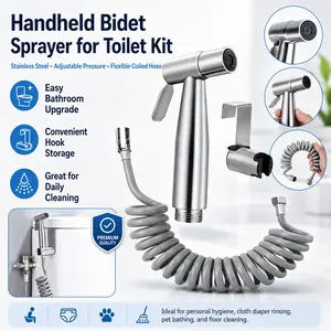 Handheld Bidet Sprayer for Toilet Kit,Stainless Steel Shower Toilet Bidet Faucets Attachment with Flexible Telescopic Shower Hose and hook , Adjustable Water Pressure,Toilet Hose Sprayer,for Bathroom Douche Diaper Cleaning, Pet Bath, Floor Cleaning