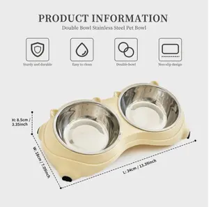 Elevated Cat Bowls with 15° Tilt, Stainless Steel Double Pet Feeder for Food and Water, Neck Protection Non-Slip Small Dog Bowl