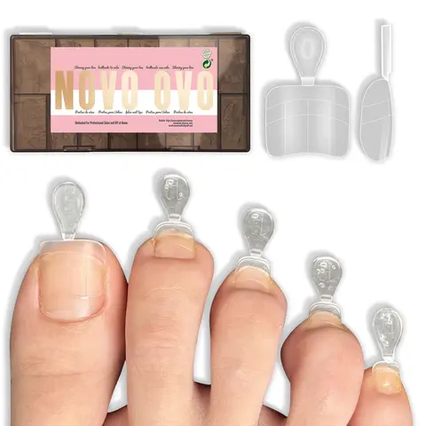 NOVO OVO Upgraded Flexible Half Cover Soft Gel Toe Press On Nails with Auxiliary Line, Square Round Medium Wide Tools for Women, Acrylic Nails French Tip Pedicure Supplies (No Fitting Steps, Precision Care), 15 Sizes 300 Pcs