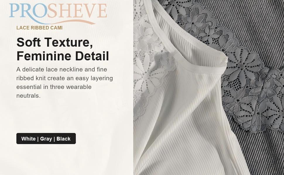 PROSHEVE women’s lace sleeveless tank top, V-neck lace camisole, no bra pads included, slim-fit breathable ribbed camisole top, sexy lace top suitable for everyday wear, summer basic top that can be layered or worn solo, summer vibe.,spaghetti