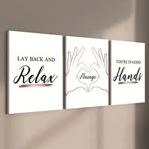 3-Piece Wood Frame Canvas, Rose Gold Massage Theme Triptych Decorative Posters, Modern Art, Waterproof, for Living Room, Bedroom, Office