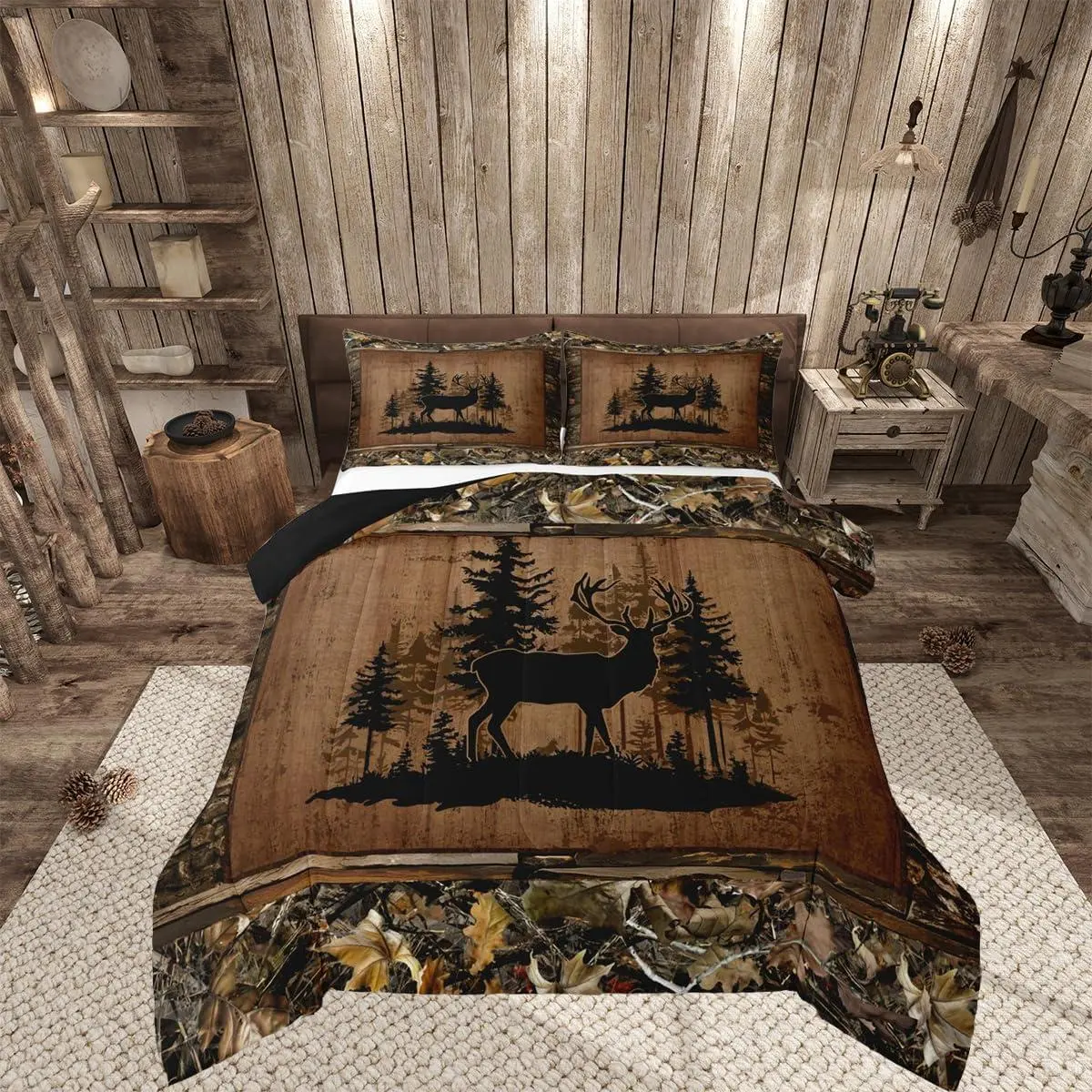 Deer Comforter Set All Season Deer Hunting Bedding Set Wild Animal Hunting Bedclothes Western Cabin Bedroom Decor Rustic Country Farmhouse Duvet Quilt