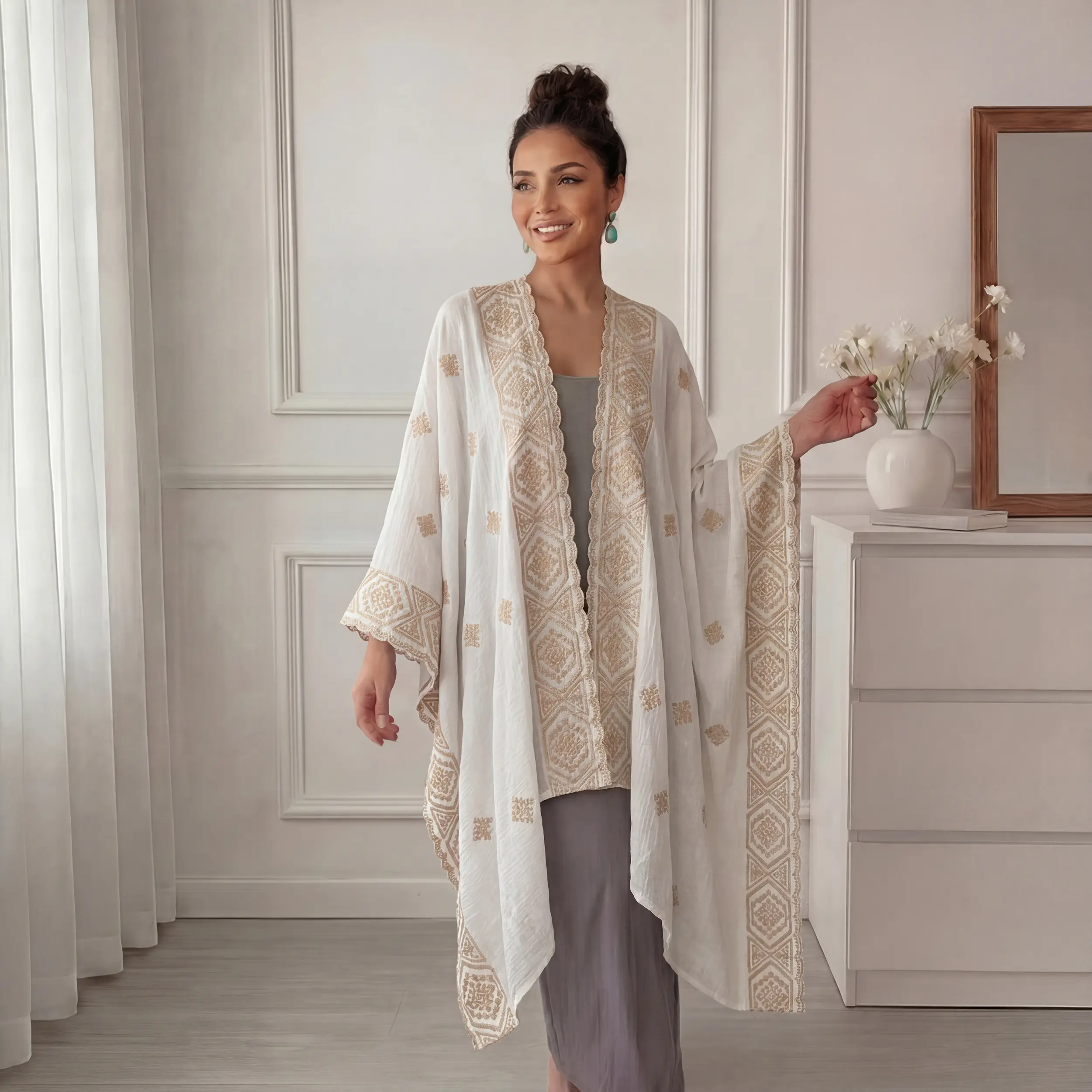 Lightweight Shawls for Women, Bohemian Embroidered Kimono Cardigan with a Casual Vibe, Comfortable Summer Beach Cover-Up Style, Piece, Elegance