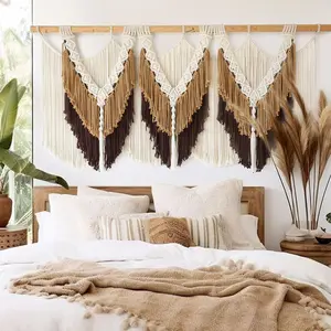 Macrame Wall Hanging Boho Wall Hanging Brown Dorm Wall Decor Craftsmanship Handmade Tassel Knotting Boho Fiber Art Home Room Decor 47" W x 25" L