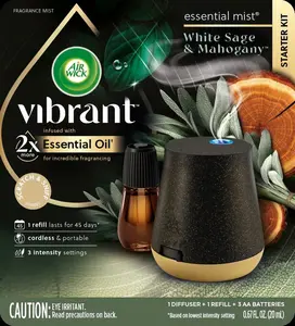 Air Wick Essential Mist Vibrant Starter Kit, Diffuser + 1 Refill, White Sage and Mahogany