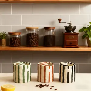Vintage Coffee Mugs Striped Hand-Painted Ceramic Mug Set, Stainless Steel Straw, Heat Resistant, Non-Slip, Dual-Layer Design, Perfect Gift