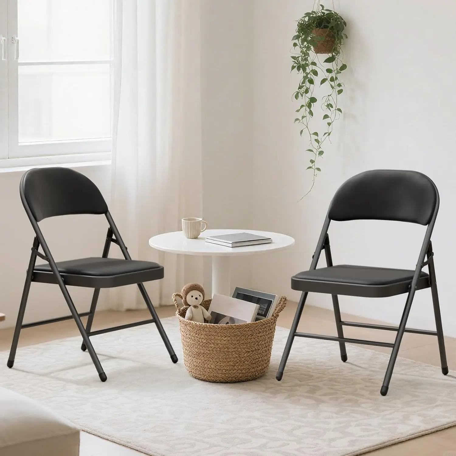 4-Pack Padded Cushion Folding Armless Collapsible Compact Easy Stacking Chairs, Portable Commercial Metal Chair with Steel Frame, 350lbs Capacity for Home Events, Office Use, Armless Stacking Chairs