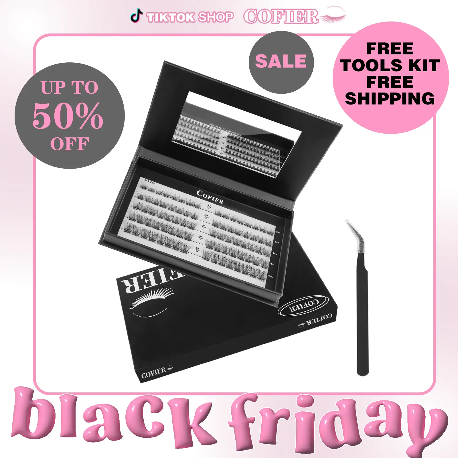 【Super Natural】Cofier DIY Lash Kit 8-14 mm Press on Lash No Glue Lash Self-Adhesive No Glue Needed - Friendly Eyelashes Set with Tweezers (80/100 Pcs)