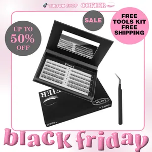 【Super Natural】Cofier DIY Lash Kit 8-14 mm Press on Lash No Glue Lash Self-Adhesive No Glue Needed - Friendly Eyelashes Set with Tweezers (80/100 Pcs)