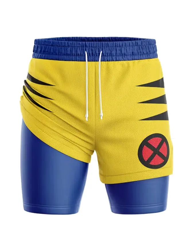 Men's Anime 3D Print Workout Impact Shorts, Breathable Double-Layer Polyester Athletic Wear for Basketball & Gym