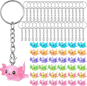 36 Pcs Axolotl Keychains Resin Axolotl Party Supplies Mini Animal Key Chain 3D Figurine Pendant for Easter Egg Filler(Classic Colors,Lying Style)